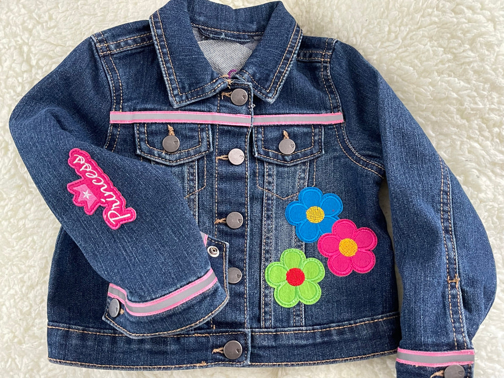 Polly Want a Jacket? One-of-a-Kind, Dark Denim Jacket w/ a Large Colorful Parrot Patch on the Back