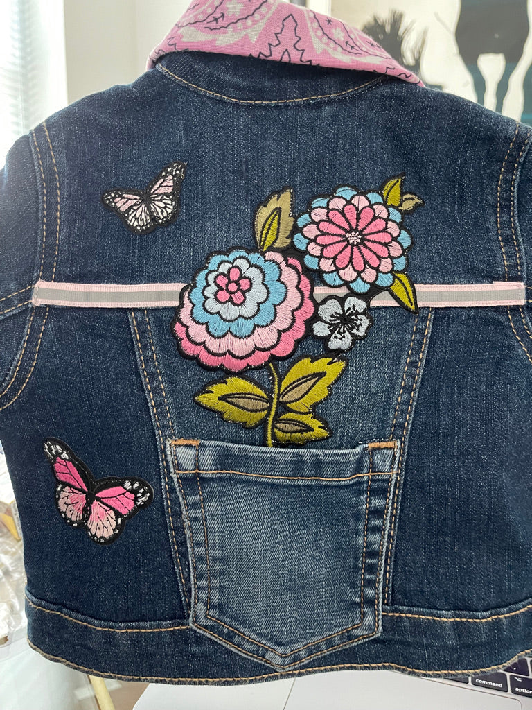 Denim with Dhalias with Butterfly Patches Size 18-24 Months