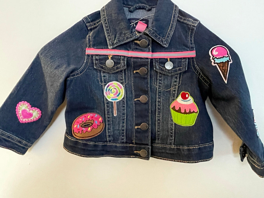 Sweet Tooth Blue Denim Jacket with Colorful Candy and Cake Patches