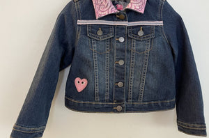 Rose patch with Hummingbird Patch, One-of-a-Kind, Dark Blue Denim Jacket, Size 4T