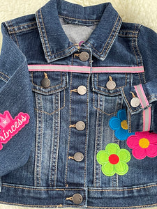 Polly Want a Jacket? One-of-a-Kind, Dark Denim Jacket w/ a Large Colorful Parrot Patch on the Back