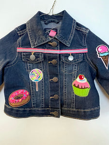 Sweet Tooth Blue Denim Jacket with Colorful Candy and Cake Patches