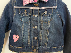 Rose patch with Hummingbird Patch, One-of-a-Kind, Dark Blue Denim Jacket, Size 4T