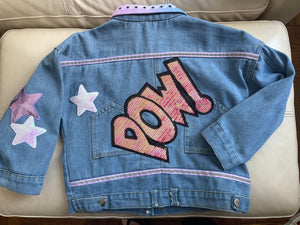 POW! Oversized Denim Jacket with Sequin Patches