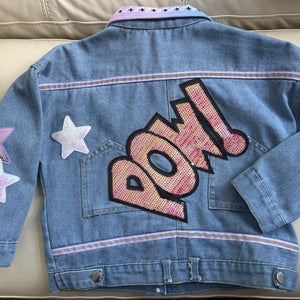 POW! Oversized Denim Jacket with Sequin Patches