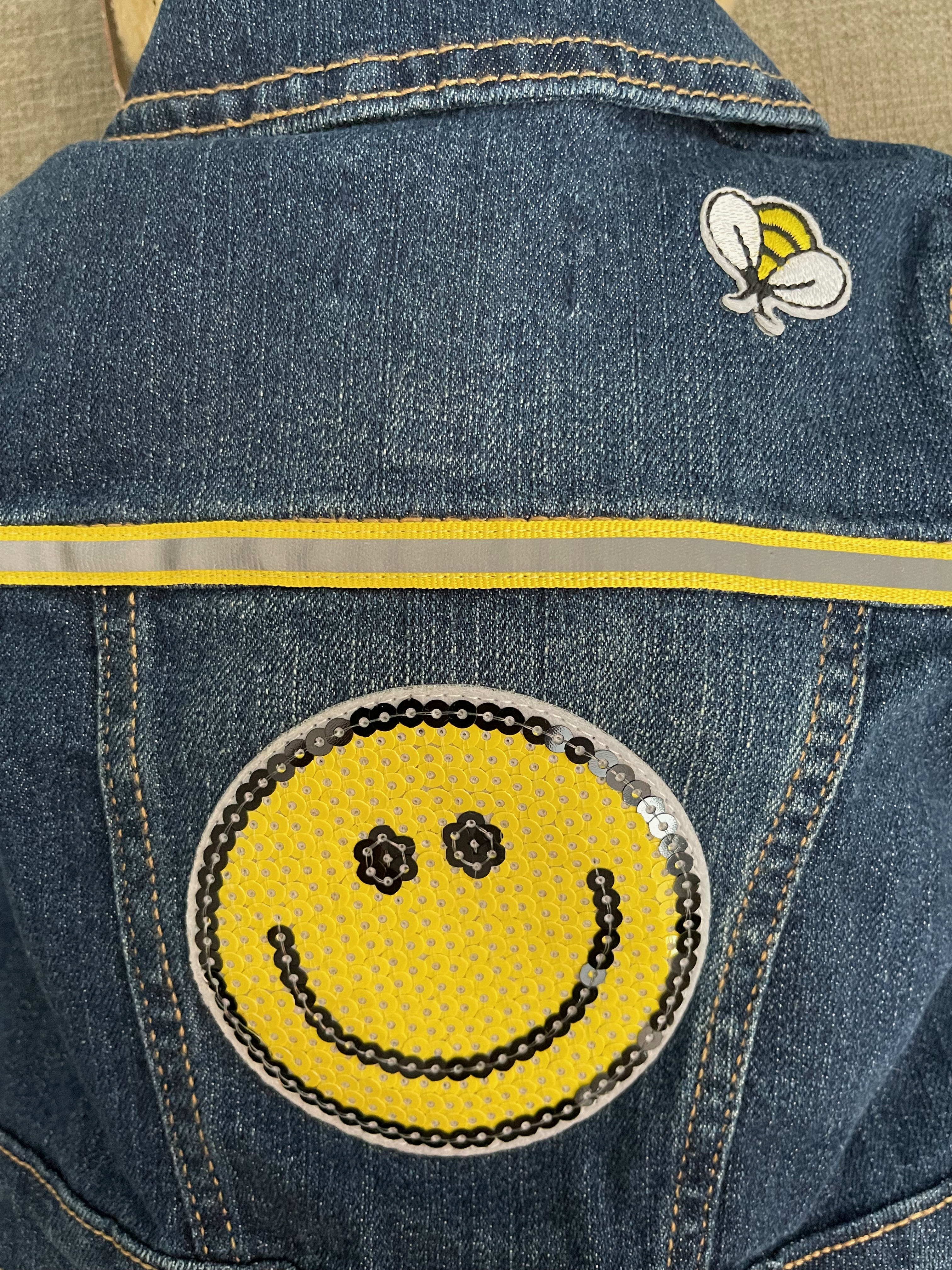 Dark Denim, Sequin Smile and Bumblebees Jacket - Size 12 Months