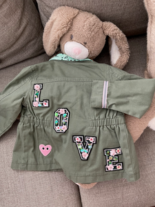 'LOVE' You, Military-Inspired Jacket with Pinks/Greens Sequins & Pailettes, Size 24mo