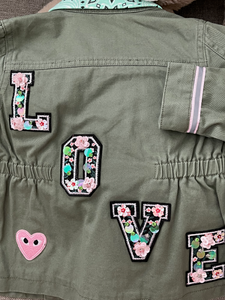 'LOVE' You, Military-Inspired Jacket with Pinks/Greens Sequins & Pailettes, Size 24mo