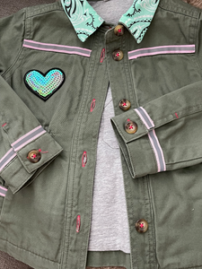 'LOVE' You, Military-Inspired Jacket with Pinks/Greens Sequins & Pailettes, Size 24mo