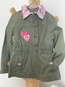 Large Pink Butterfly, Pink Bandana Collar and Pink Accents and Patched, Military-Inspired Jacket w