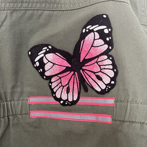 Large Pink Butterfly, Pink Bandana Collar and Pink Accents and Patched, Military-Inspired Jacket w