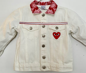 Cherry On Top, Big Red Sequin Cherry Hand Adorned White Denim Toddler Girl's Jacket Size 4T