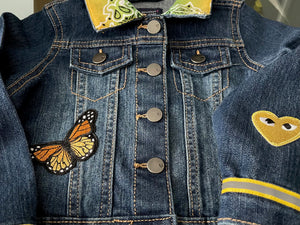 Daisy and Bee Patches and Other Adorable Patches, One-Of-A-Kind, Dark Denim Jean Jacket with