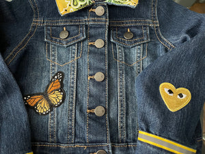 Daisy and Bee Patches and Other Adorable Patches, One-Of-A-Kind, Dark Denim Jean Jacket with