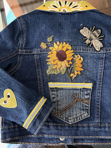 Daisy and Bee Patches and Other Adorable Patches, One-Of-A-Kind, Dark Denim Jean Jacket with