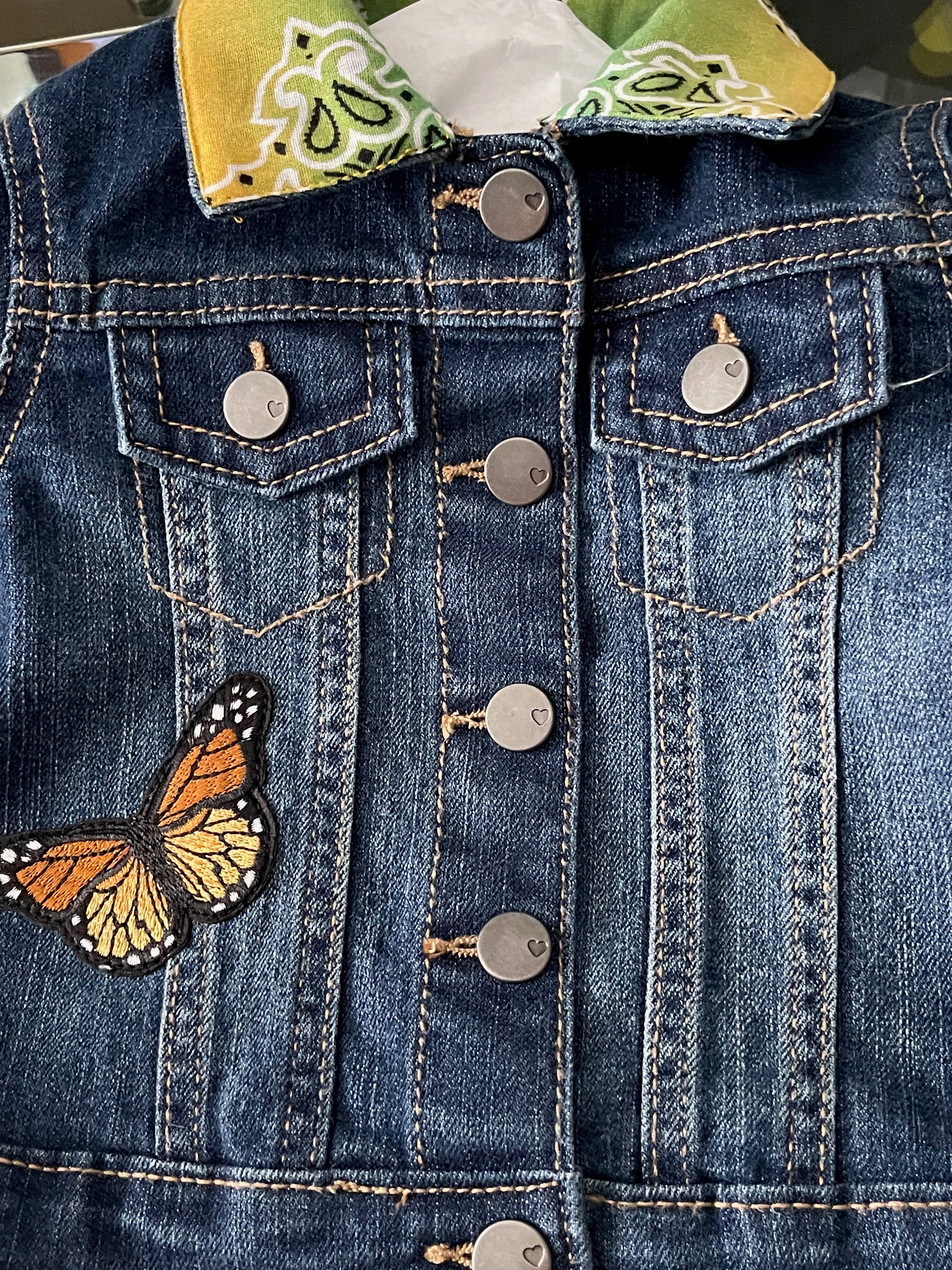 Daisy and Bee Patches and Other Adorable Patches, One-Of-A-Kind, Dark Denim Jean Jacket with