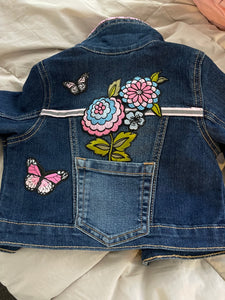 Denim with Dhalias with Butterfly Patches Size 18-24 Months