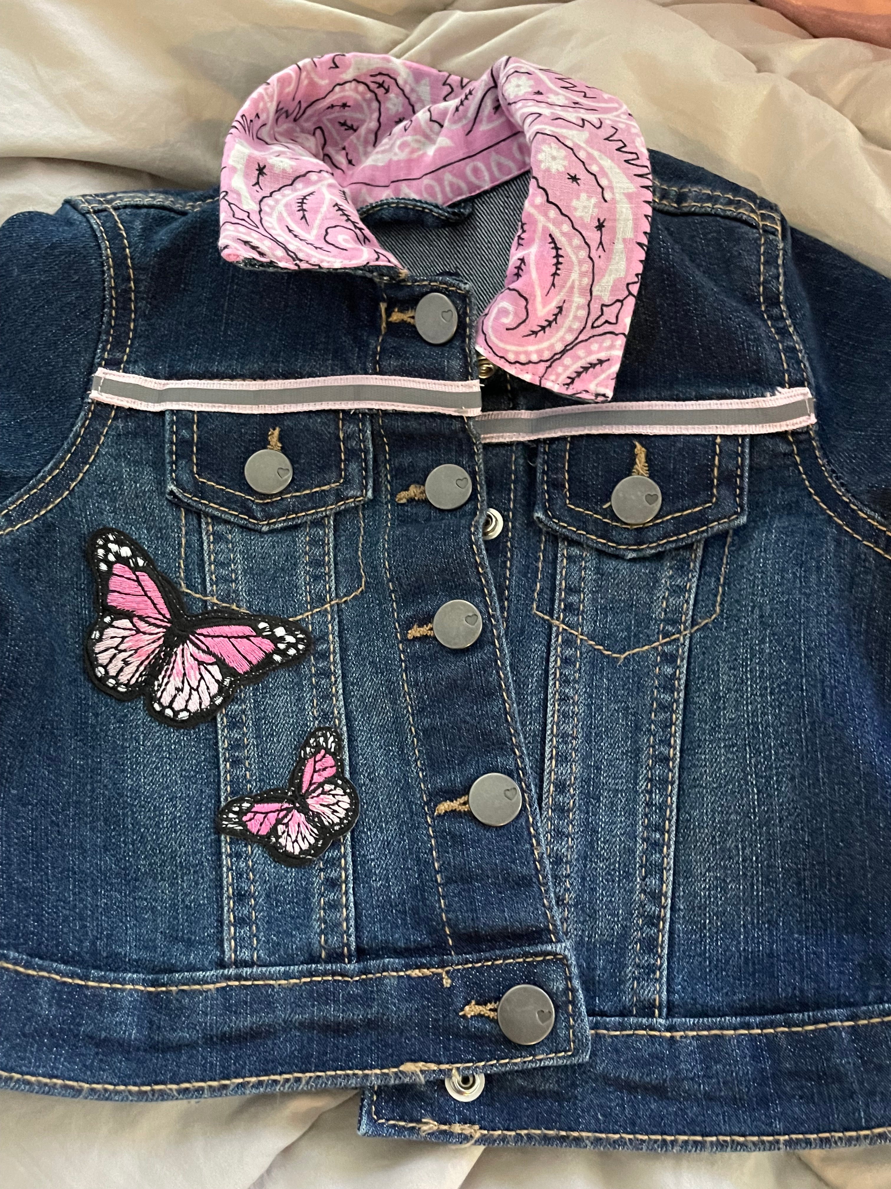 Denim with Dhalias with Butterfly Patches Size 18-24 Months