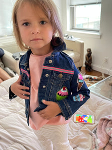 Sweet Tooth Blue Denim Jacket with Colorful Candy and Cake Patches