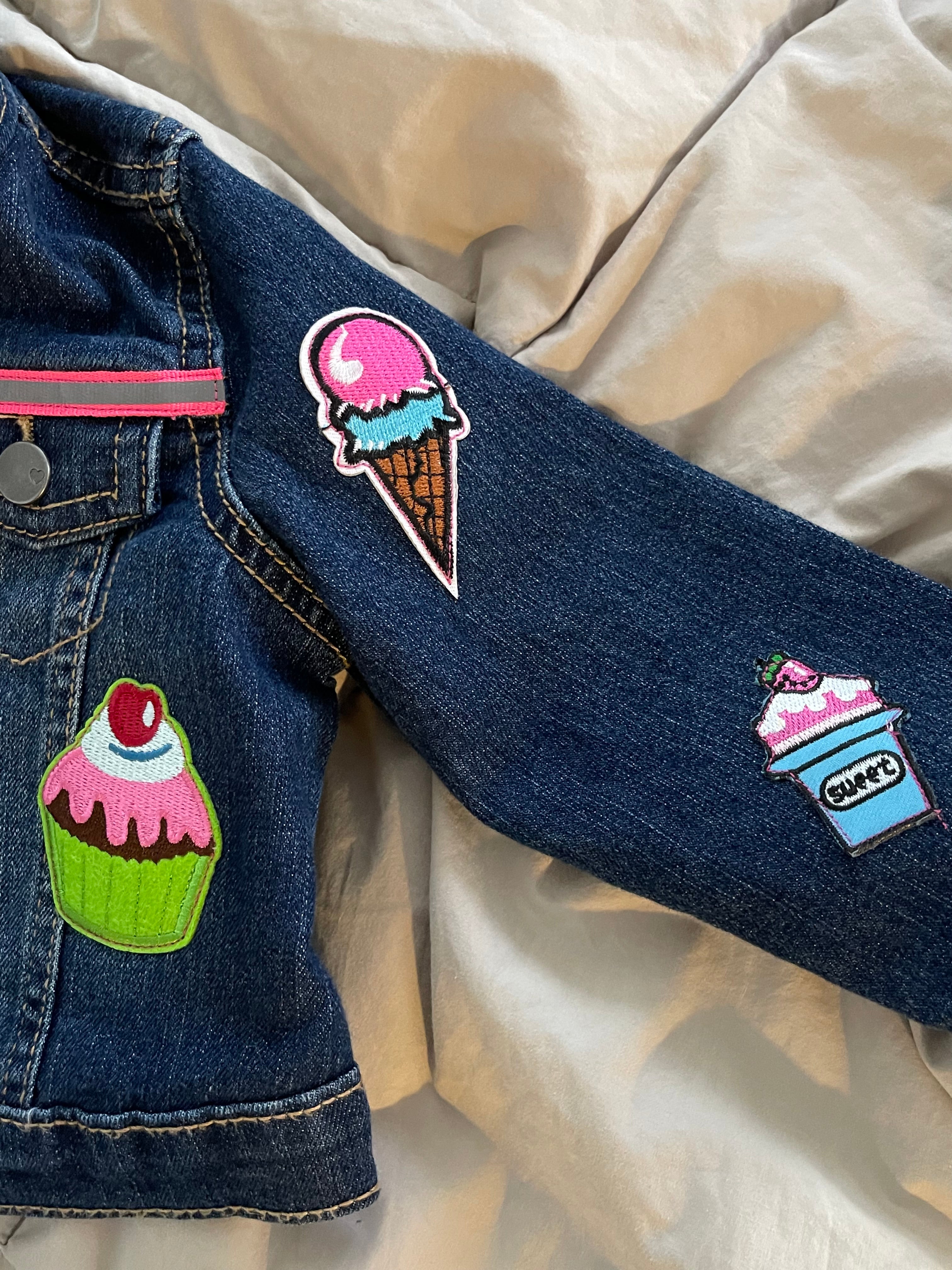 Sweet Tooth Blue Denim Jacket with Colorful Candy and Cake Patches