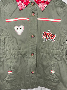 "It's Only Rock and Roll But I Like It", Military-Inspired with Sequin Stars and Other Patches Jacket.