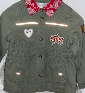 "It's Only Rock and Roll But I Like It", Military-Inspired with Sequin Stars and Other Patches Jacket.