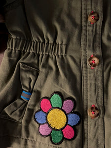 Peace Love and Happiness Army-Inspired Jacket w Colorful Patches and Emoji "LOVE" Patch, Size 18mo