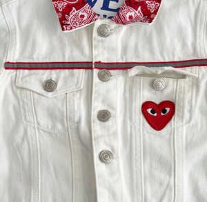 Cherry On Top, Big Red Sequin Cherry Hand Adorned White Denim Toddler Girl's Jacket Size 4T